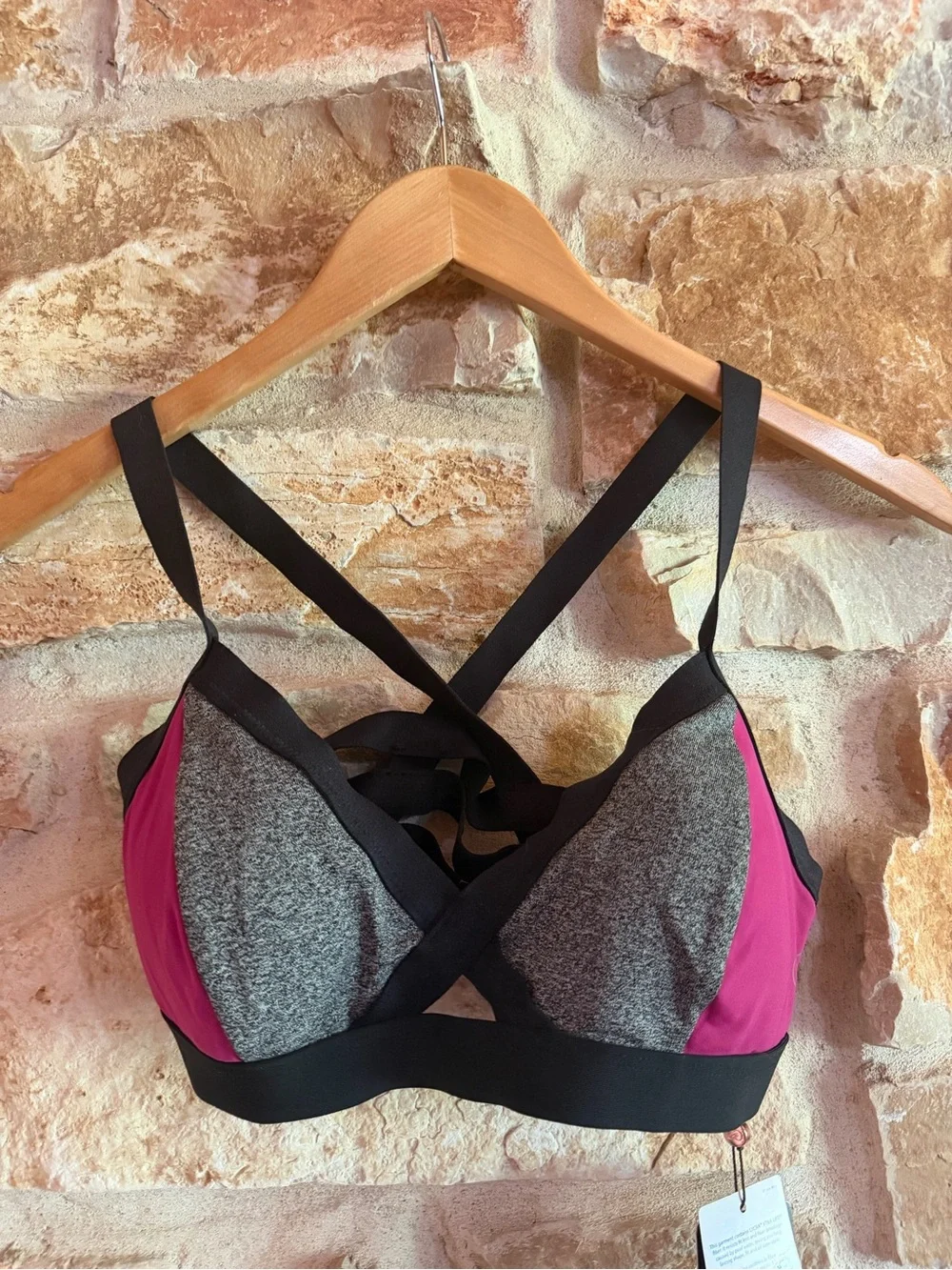 Colorblock Magenta and Heather Gray Sports Bra with Crossback Straps